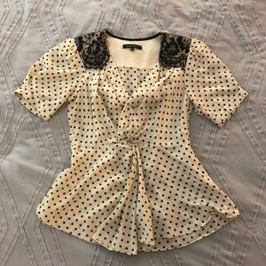 Nanette Lepore silk polka dot and lace blouse